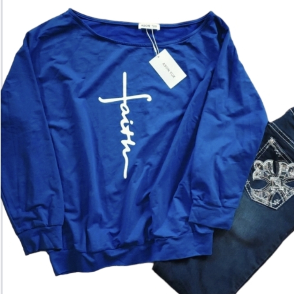 Ason Yux "Faith" NWT Womans Lightweight‎ Blue Oversized Shirt Size Large
